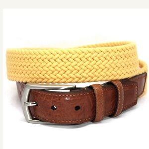 Torino Men's Yellow Knit Woven Stretch Belt Sz 38 69503 USA Italian Leather GOLF